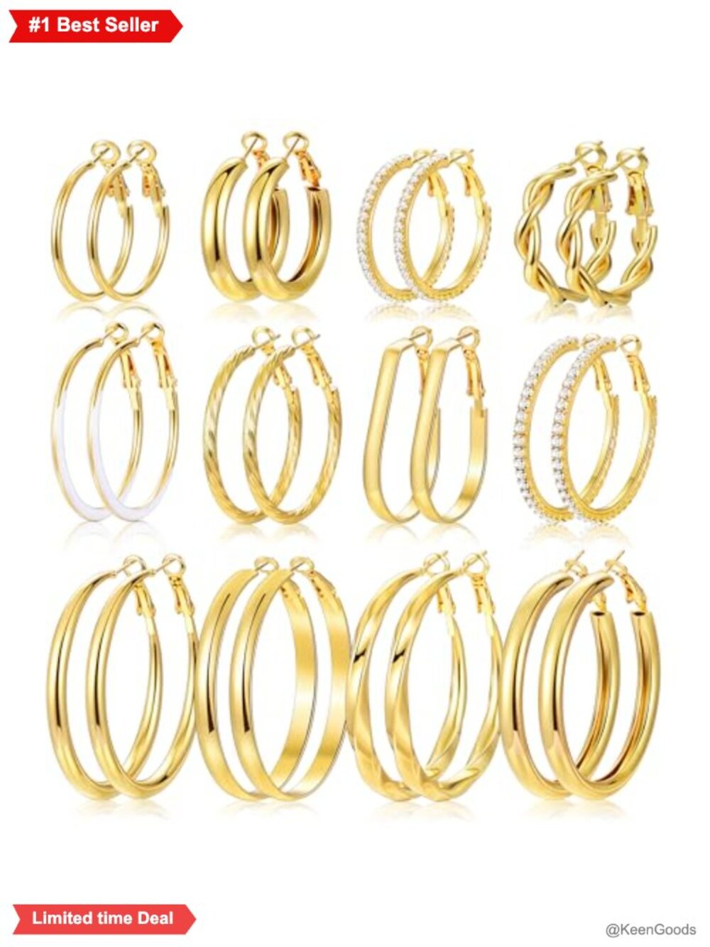 12 Pairs Gold Hoop Earrings Set for Women, Lightweight Hoop Jewelry